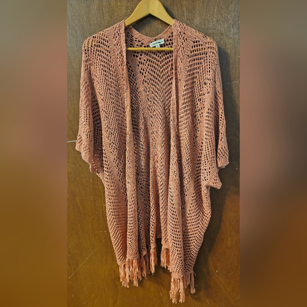 Eesome Open Knit Fringe Poncho - Rust